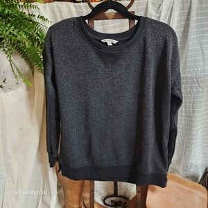 American Eagle Outfitters Womens Black Silver Metallic Shimmer Sweatshirt Medium